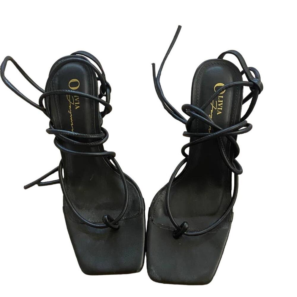 Lot of 2 Olivia Fargiano Heels Square Toe Strappy Lace Up Black and Purple 8 - Picture 3 of 8
